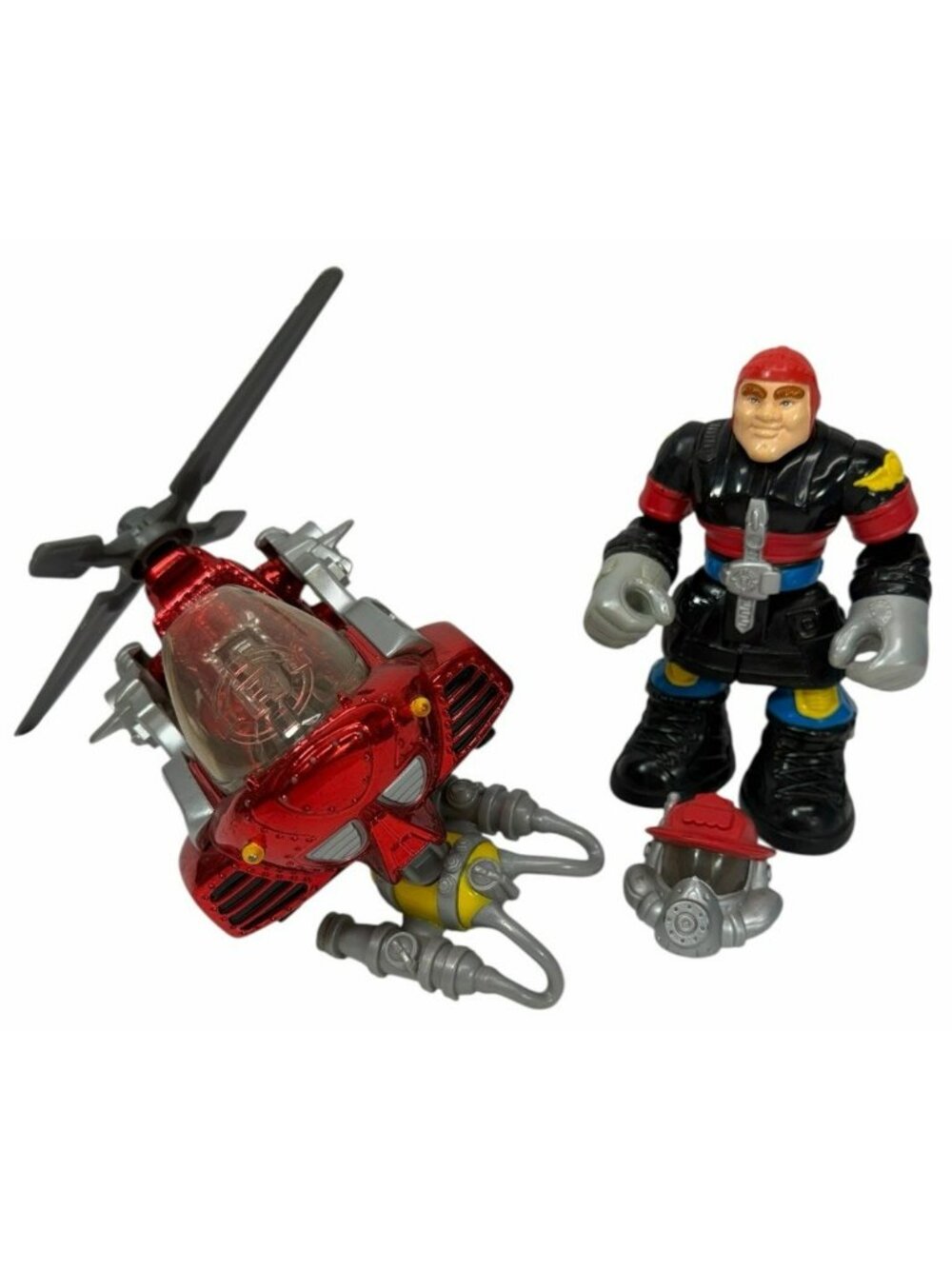 W/ HELMET! Vintage Fisher Price Rescue Heroes Blaze Buster Hal E. Copter #72957